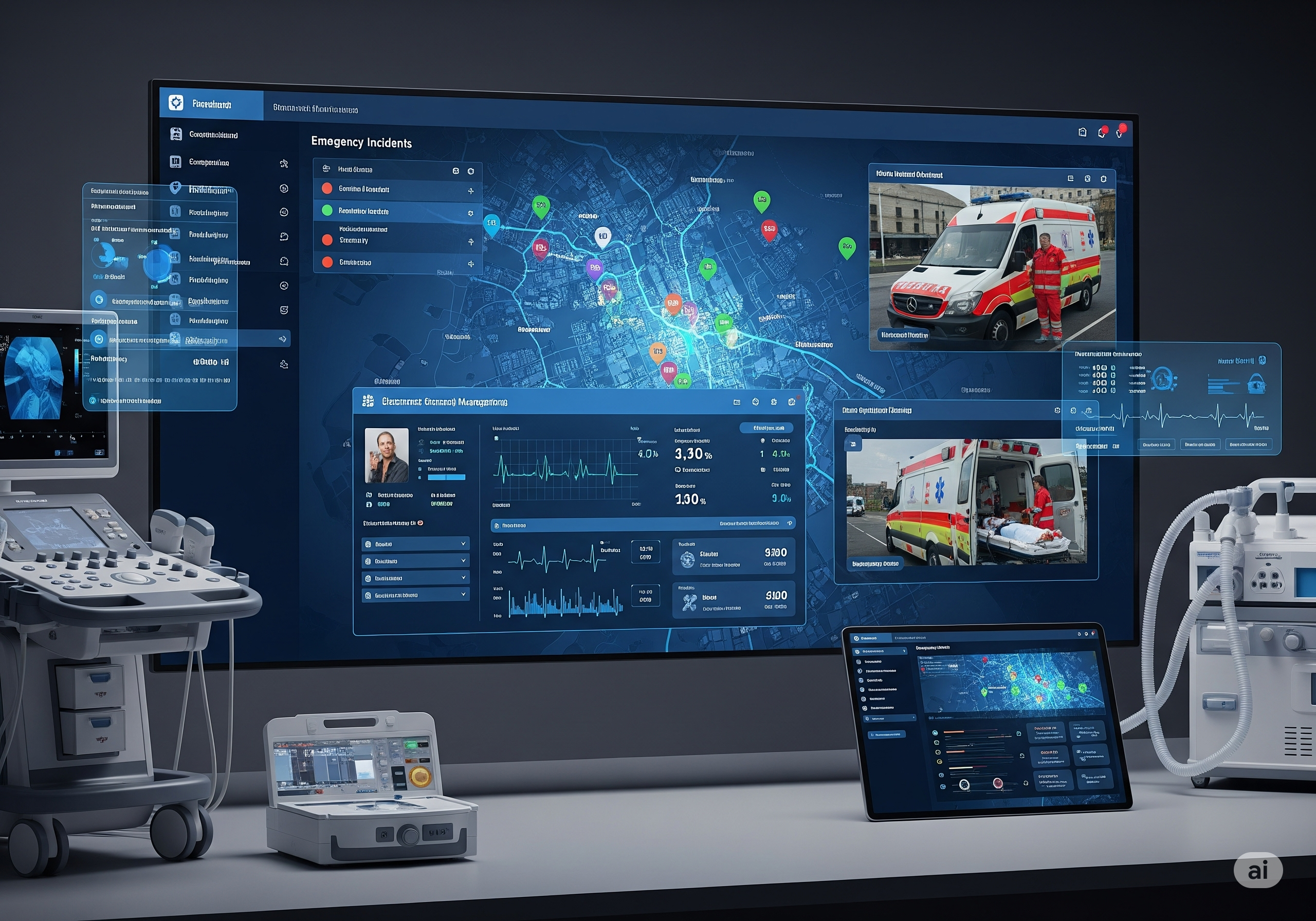 Modern command center with paramedics